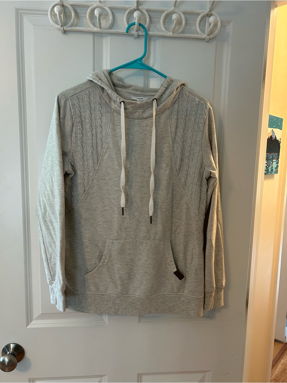 Maurices Light Gray Cable-Knit Hooded Pullover Sweatshirt